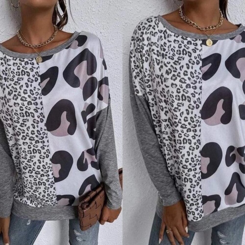 [VAULT CLEARANCE] Heathered Gray Animal Print Top • S